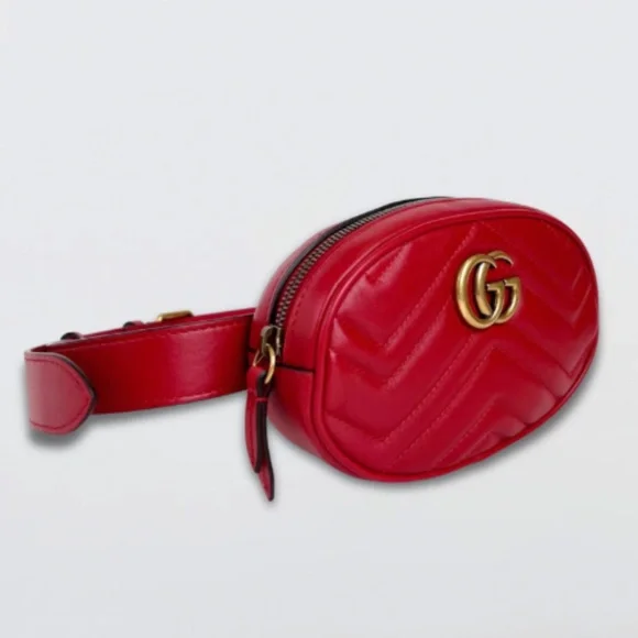 Gucci Marmont Oval Belt Bag Interlocking GG Quilted Leather Red Small 75 cm - Picture 2 of 16